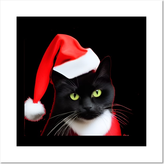 Cute black cat wearing a christmas hat Wall Art by Blossom Self Care